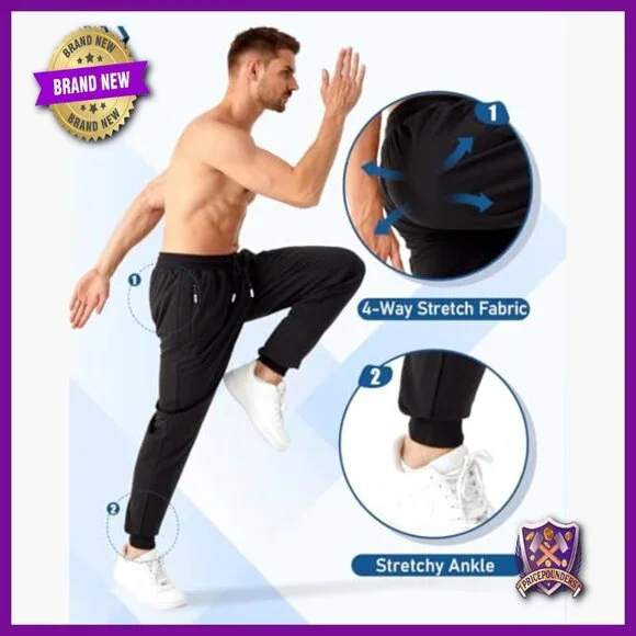 Men's Athletic Joggers with Zipper Pockets Slim Fit Sweatpants 5 Pack